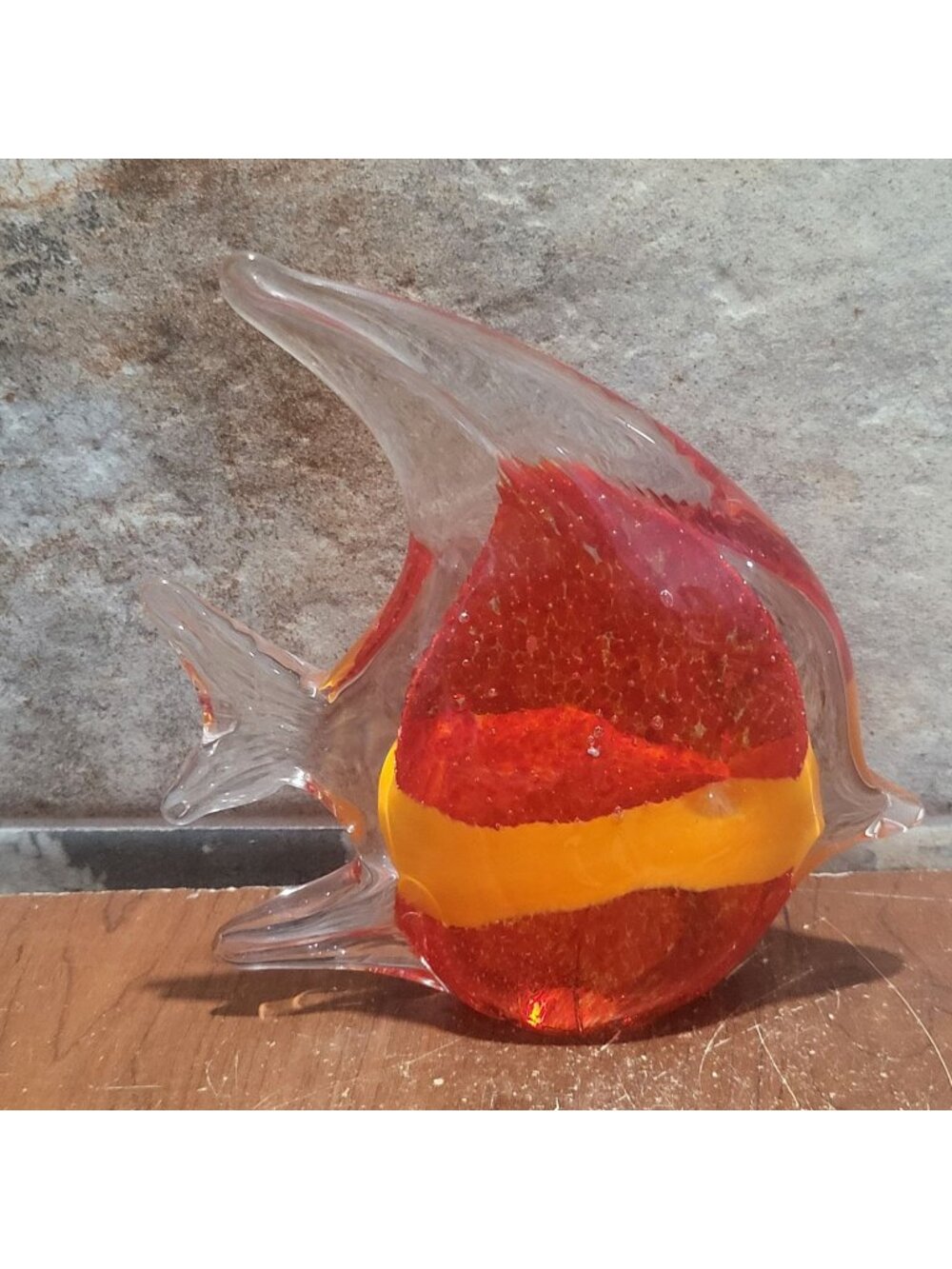 Vintage Hand Blown Art Glass Angelfish Figurines Vibrant Layered Red Yellow Body